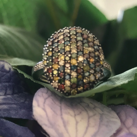 925 Sterling Silver Multi Color Moissanite Ring - Picture 4 of 8